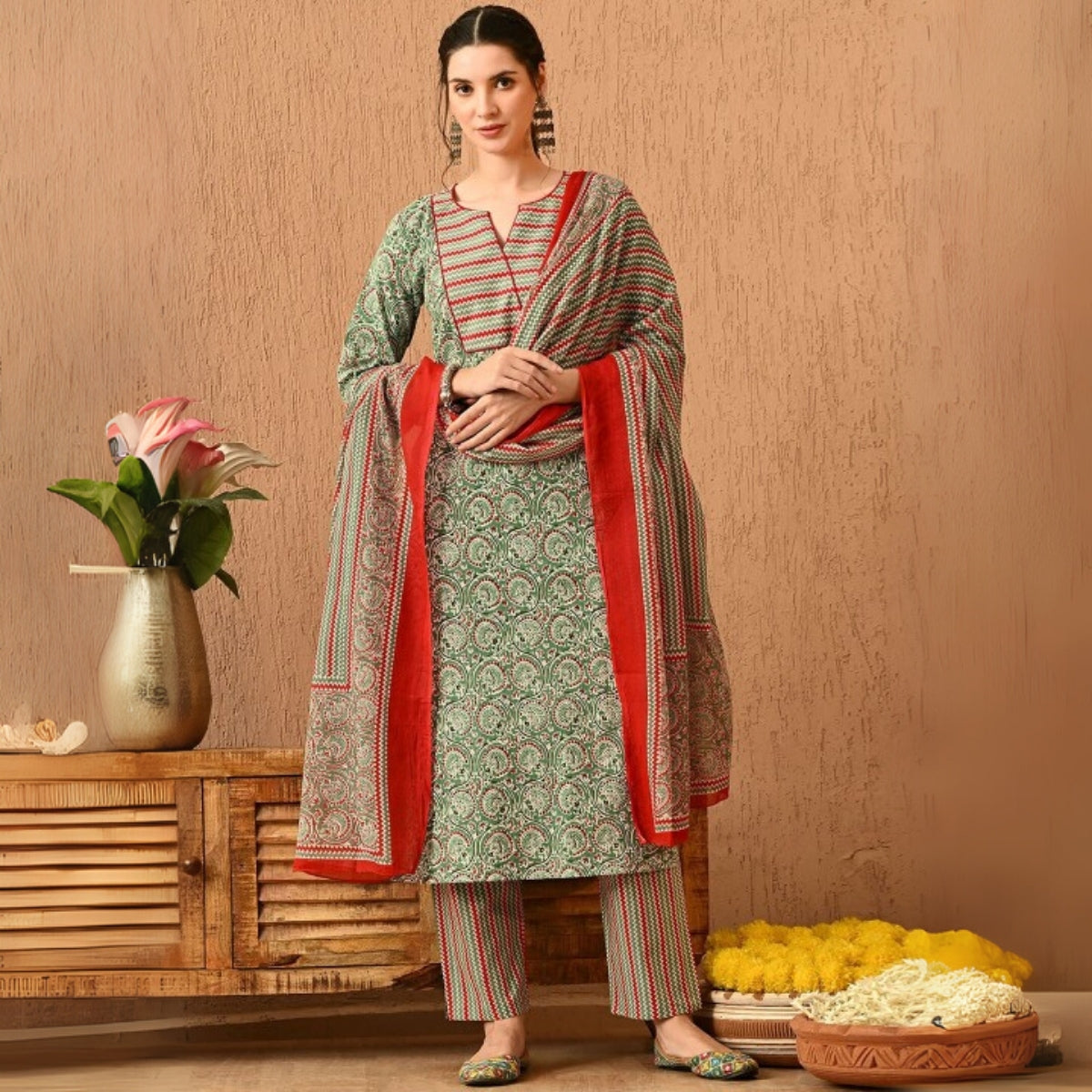 Comfort Meets Style: Women’s 3 Pack Cotton Kurta Set with Dupatta for Everyday Elegance| CK-06
