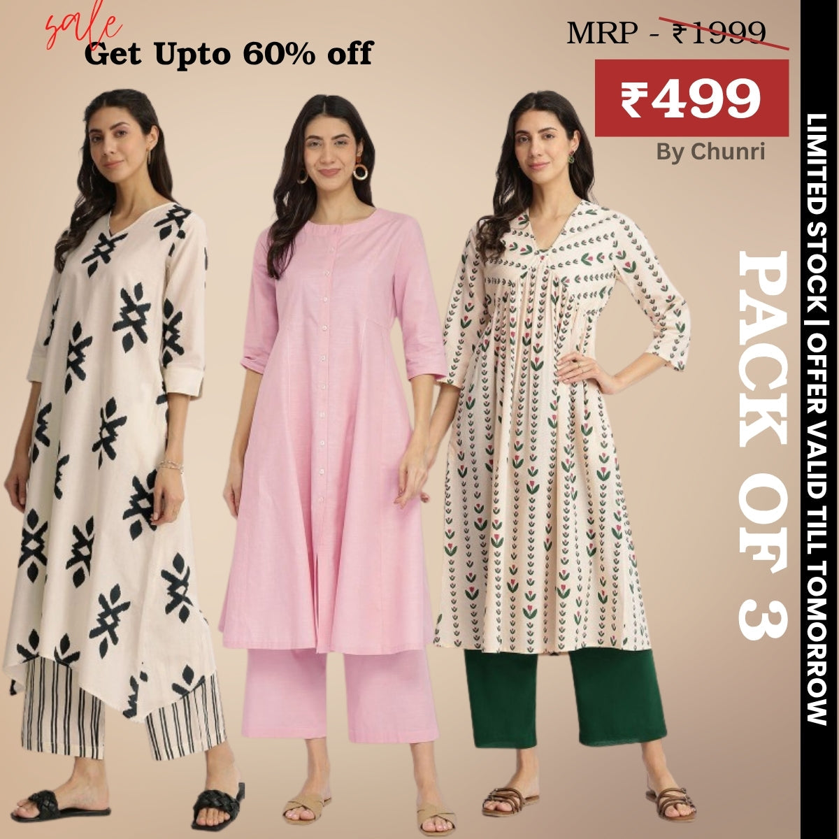 3-Piece Women’s Palazzo Kurti Set | Fusion of Comfort and Style for Any Occasion | KS-03