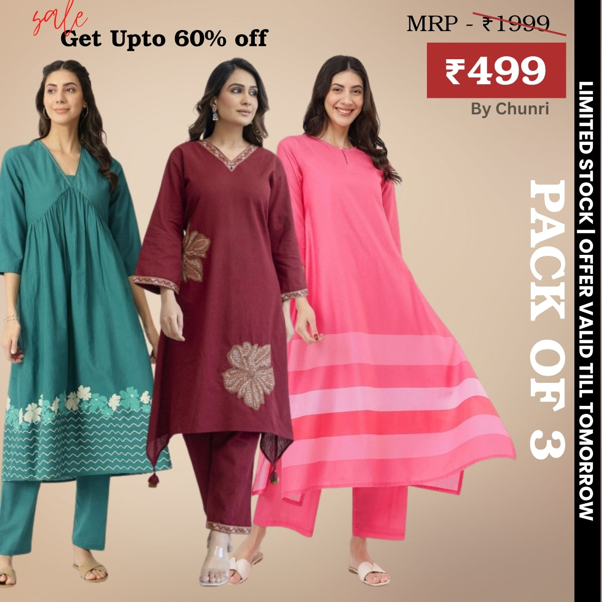 3-Piece Women’s Palazzo Kurti Set | Fusion of Comfort and Style for Any Occasion | KS-04