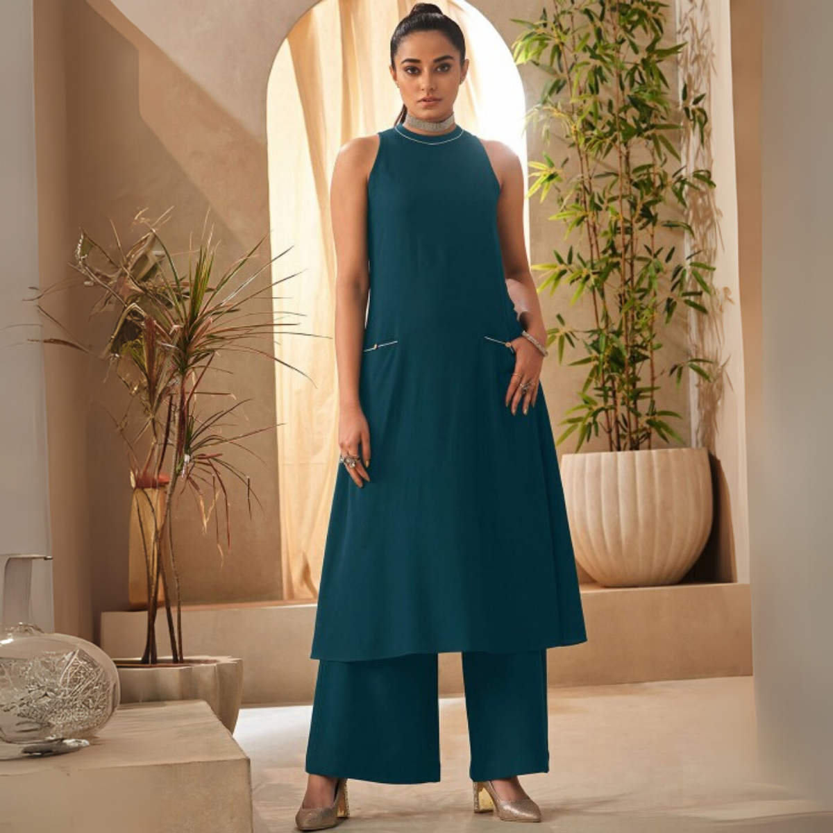 3-Piece Women’s Palazzo Kurti Set | Fusion of Comfort and Style for Any Occasion | KS-15