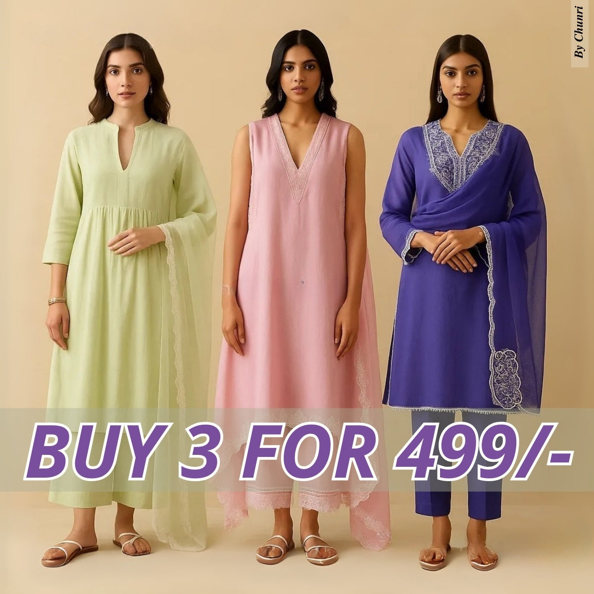 Celebrate Tradition with Our 3 Combo Festive Kurta Sets + Dupatta | FK-02