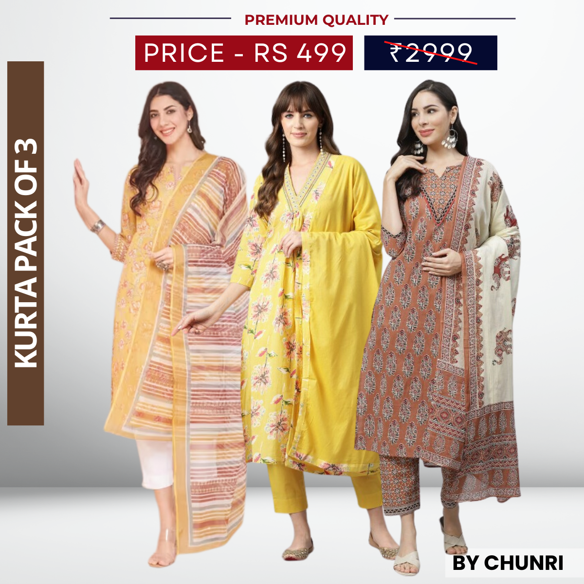 3 Piece Cotton Kurti Combo | Ideal for Office, Casual & Festive Looks | KC-07