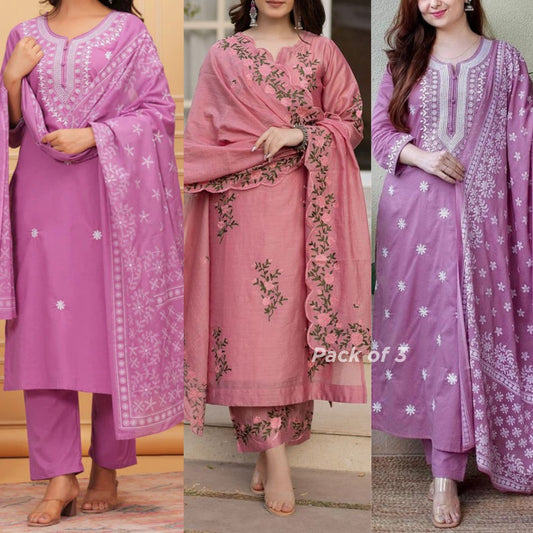 Elegant 3-Piece Women Kurti Set with Dupatta Combo Pack – Stylish, Comfortable & Versatile Ethnic Wear | KS-01