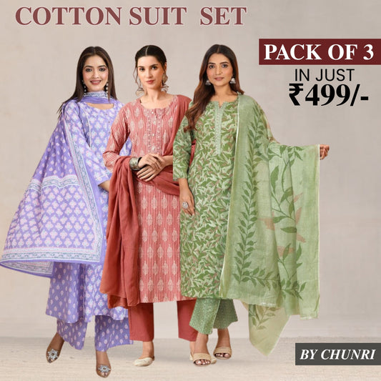 Exclusive 3-Piece Cotton Kurta Sets with Dupatta – Shop the Combo Sale Now | FP-10