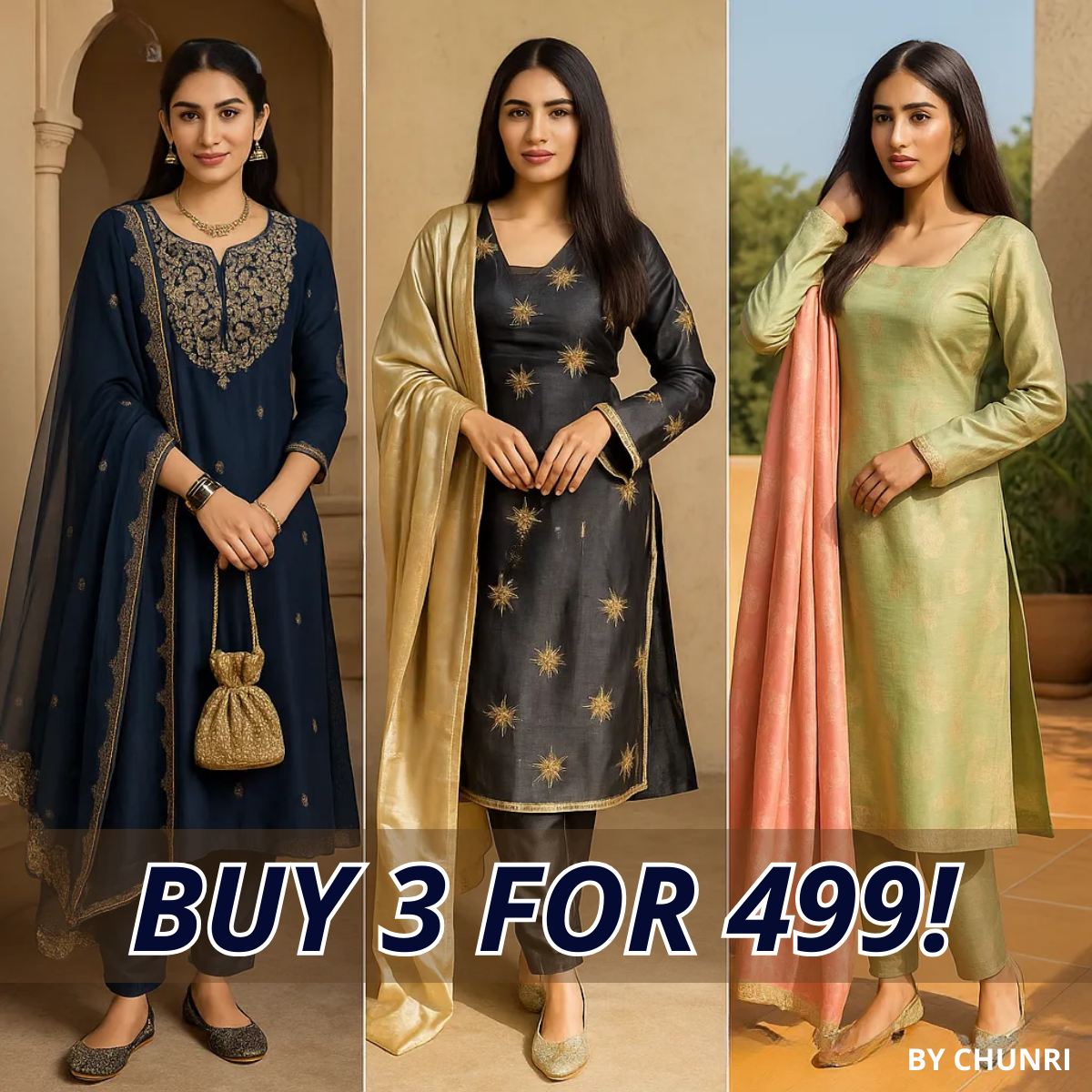 PACK OF 3 | Stylish Women’s Suit Set with Matching Dupatta | Perfect for Festivals & Parties | SD-05