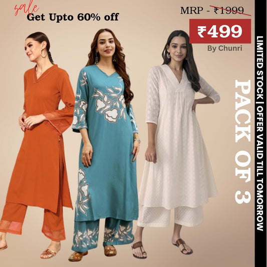 3-Piece Women’s Palazzo Kurti Set | Fusion of Comfort and Style for Any Occasion | KS-01