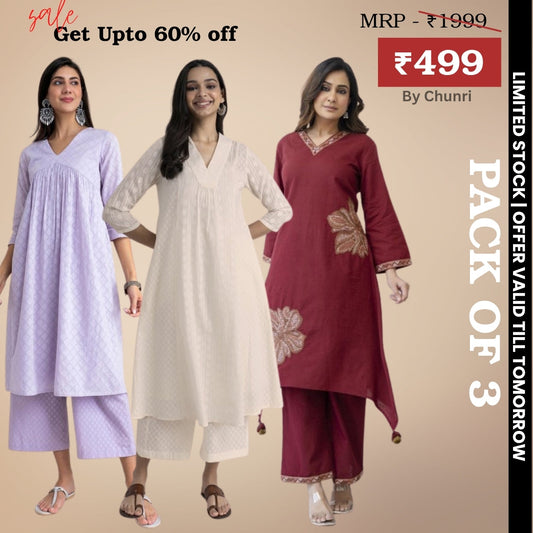 3-Piece Women’s Palazzo Kurti Set | Fusion of Comfort and Style for Any Occasion | KS-02