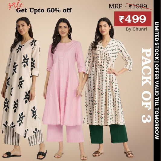 3-Piece Women’s Palazzo Kurti Set | Fusion of Comfort and Style for Any Occasion | KS-03