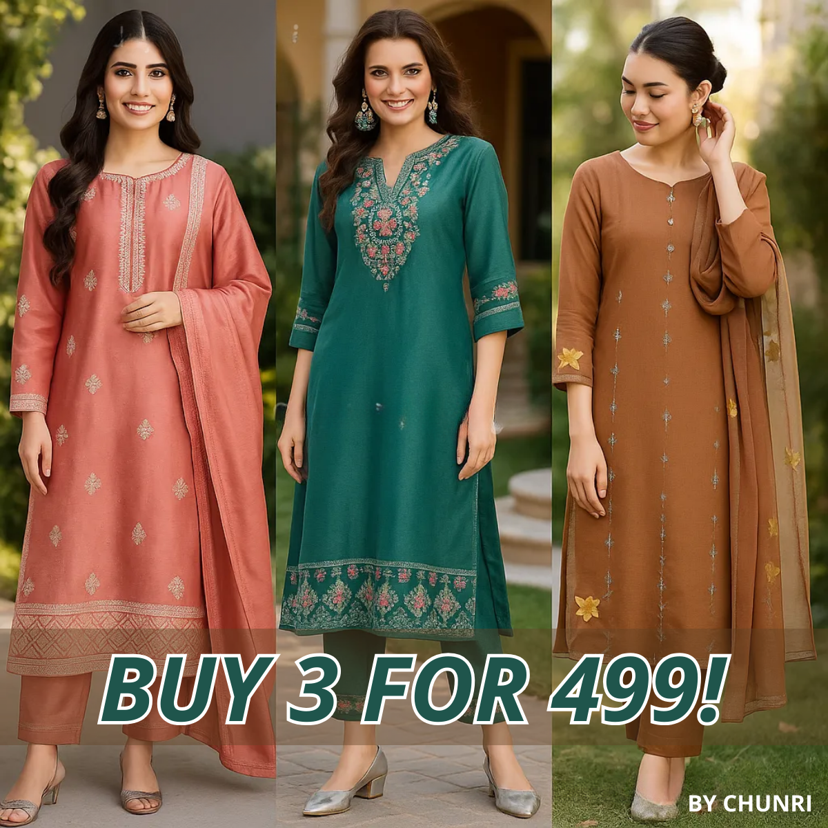 PACK OF 3 | Stylish Women’s Suit Set with Matching Dupatta | Perfect for Festivals & Parties | SD-07
