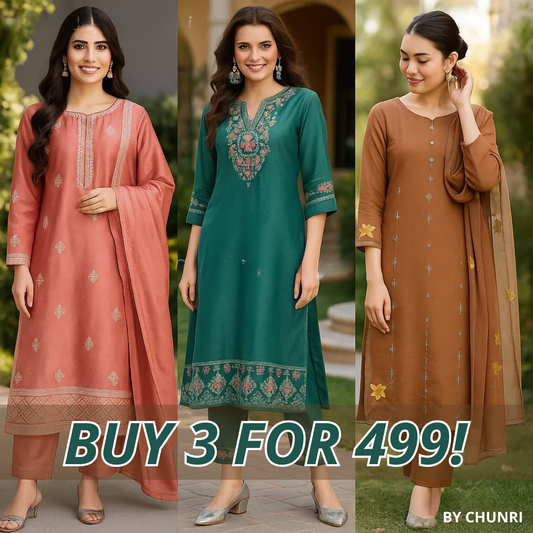 PACK OF 3 | Stylish Women’s Suit Set with Matching Dupatta | Perfect for Festivals & Parties | SD-07