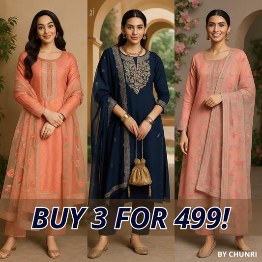 PACK OF 3 | Stylish Women’s Suit Set with Matching Dupatta | Perfect for Festivals & Parties | SD-08