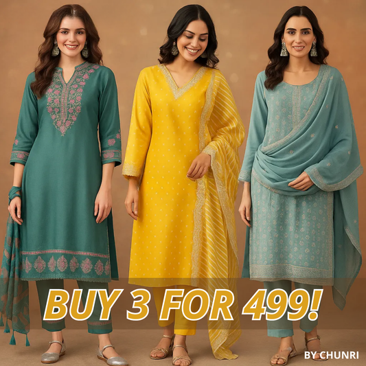 PACK OF 3 | Stylish Women’s Suit Set with Matching Dupatta | Perfect for Festivals & Parties | SD-09