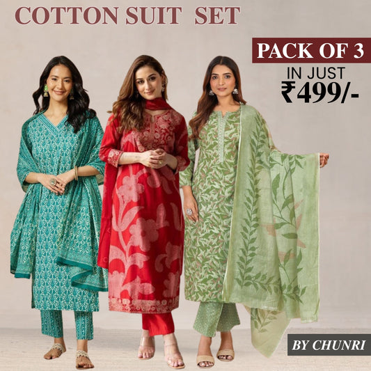 Exclusive 3-Piece Cotton Kurta Sets with Dupatta – Shop the Combo Sale Now | FP-05