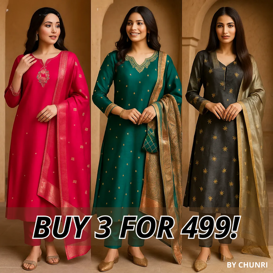 PACK OF 3 | Stylish Women’s Suit Set with Matching Dupatta | Perfect for Festivals & Parties | SD-10