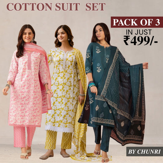 Exclusive 3-Piece Cotton Kurta Sets with Dupatta – Shop the Combo Sale Now | FP-04