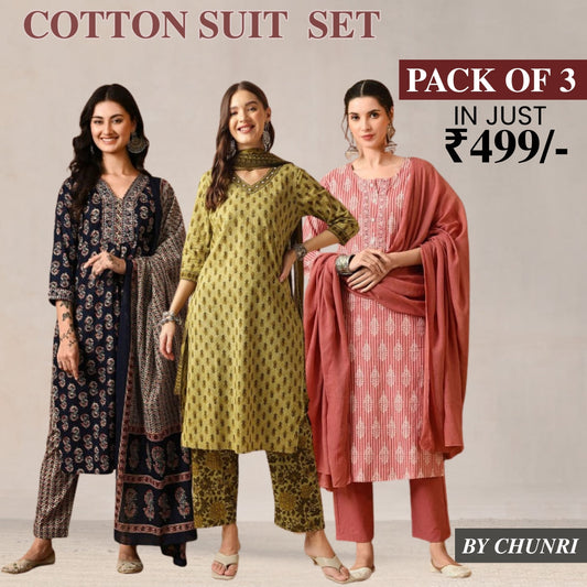 Exclusive 3-Piece Cotton Kurta Sets with Dupatta – Shop the Combo Sale Now | FP-03