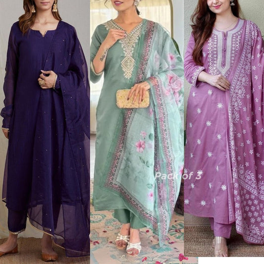 Elegant 3-Piece Women Kurti Set with Dupatta Combo Pack – Stylish, Comfortable & Versatile Ethnic Wear | KS-04