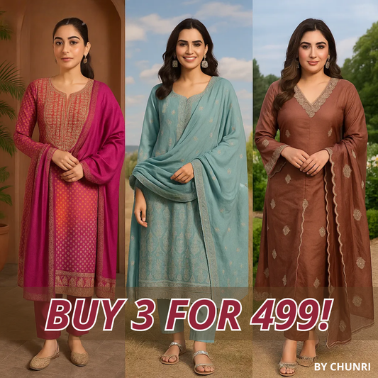 PACK OF 3 | Stylish Women’s Suit Set with Matching Dupatta | Perfect for Festivals & Parties | SD-02