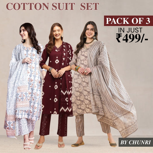 Exclusive 3-Piece Cotton Kurta Sets with Dupatta – Shop the Combo Sale Now | FP-02