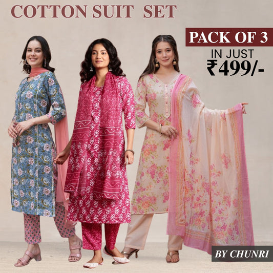 Exclusive 3-Piece Cotton Kurta Sets with Dupatta – Shop the Combo Sale Now | FP-01