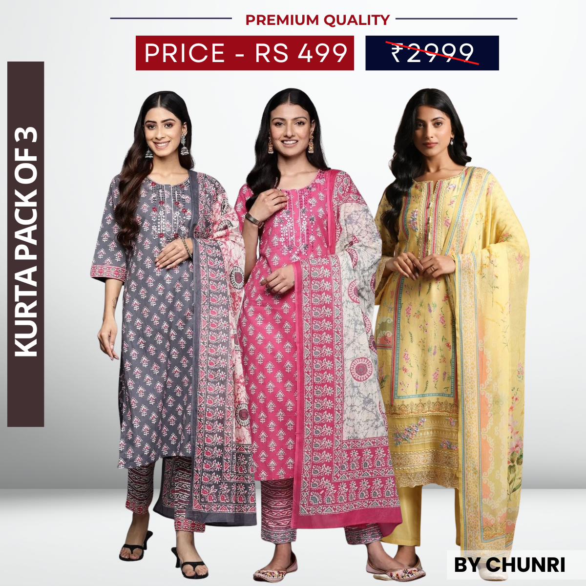 3 Piece Cotton Kurti Combo | Ideal for Office, Casual & Festive Looks | KC-05
