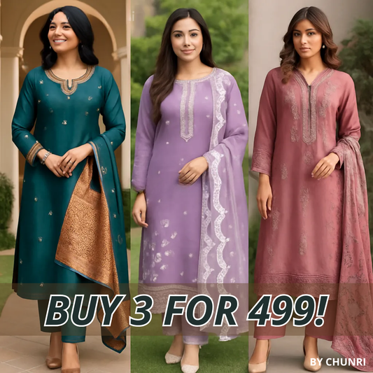 PACK OF 3 | Stylish Women’s Suit Set with Matching Dupatta | Perfect for Festivals & Parties | SD-03