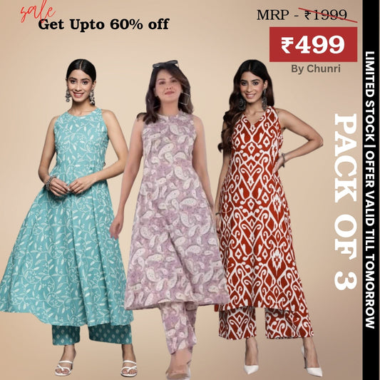 3-Piece Women’s Palazzo Kurti Set | Fusion of Comfort and Style for Any Occasion | KS-12