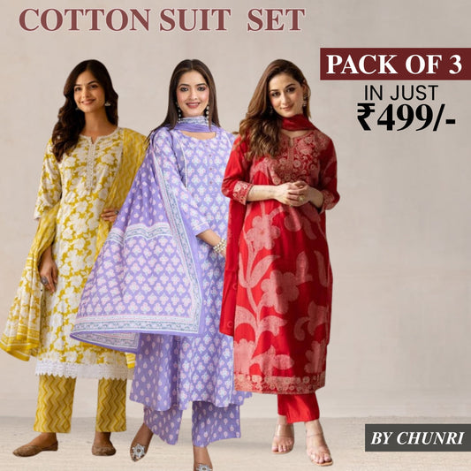 Exclusive 3-Piece Cotton Kurta Sets with Dupatta – Shop the Combo Sale Now | FP-06
