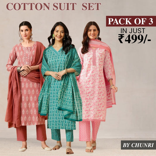 Exclusive 3-Piece Cotton Kurta Sets with Dupatta – Shop the Combo Sale Now | FP-07