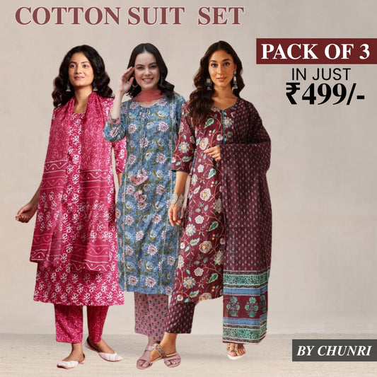 Exclusive 3-Piece Cotton Kurta Sets with Dupatta – Shop the Combo Sale Now | FP-08