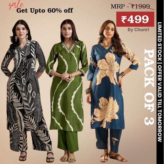 3-Piece Women’s Palazzo Kurti Set | Fusion of Comfort and Style for Any Occasion | KS-10
