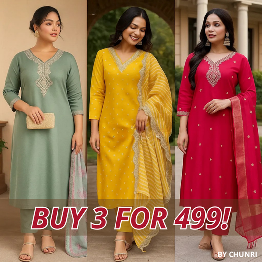 PACK OF 3 | Stylish Women’s Suit Set with Matching Dupatta | Perfect for Festivals & Parties | SD-04
