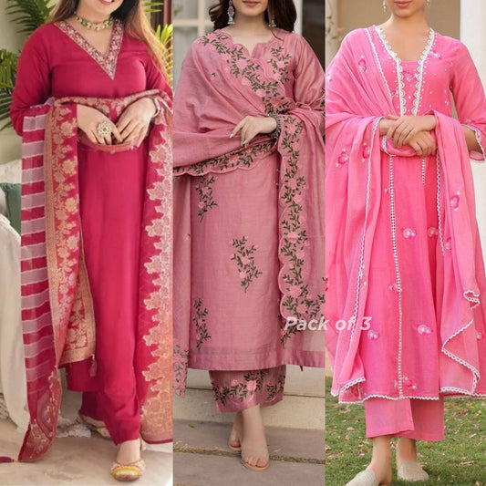 Elegant 3-Piece Women Kurti Set with Dupatta Combo Pack – Stylish, Comfortable & Versatile Ethnic Wear | KS-08