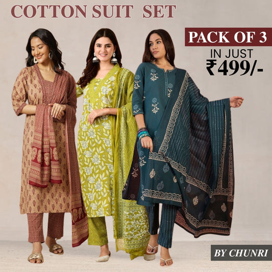 Exclusive 3-Piece Cotton Kurta Sets with Dupatta – Shop the Combo Sale Now | FP-09