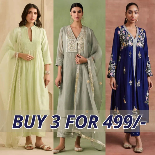 Celebrate Tradition with Our 3 Combo Festive Kurta Sets + Dupatta | FK-04